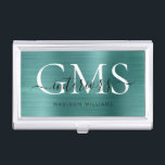 Modern Blauwgroen Groen Geborsteld Metaal 3 Monogr Visitekaarthouder<br><div class="desc">Modern Elegant Blauwgroen Groen Geborsteld Metalen Monogram Script Business Card Case</div>