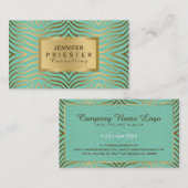 Modern Blauwgroen-Groen & Goud Zebra Streeppatroon Visitekaartje (Voorkant / Achterkant)