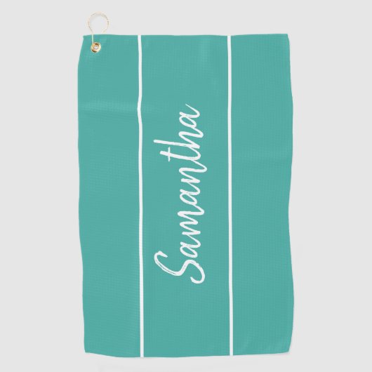 Modern Blauwgroen groen handschrift met script mon Golfhanddoek (Voorkant)