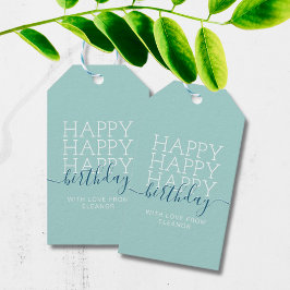 Modern blauwgroen groen Happy Birthday Gift Labels Cadeaulabel