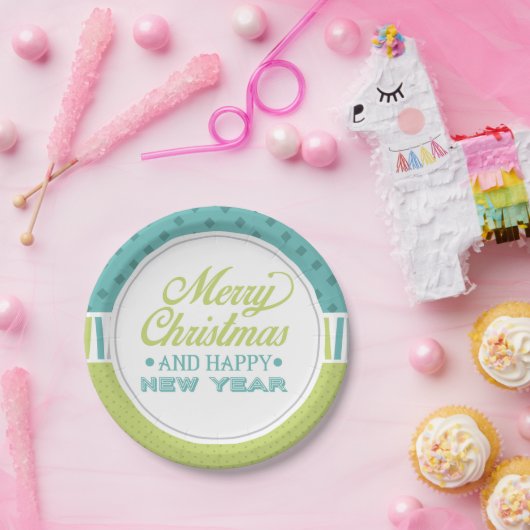 Modern Blauwgroen Groen Vrolijk Kerstfeest | FEEST Papieren Bordje (Feest)