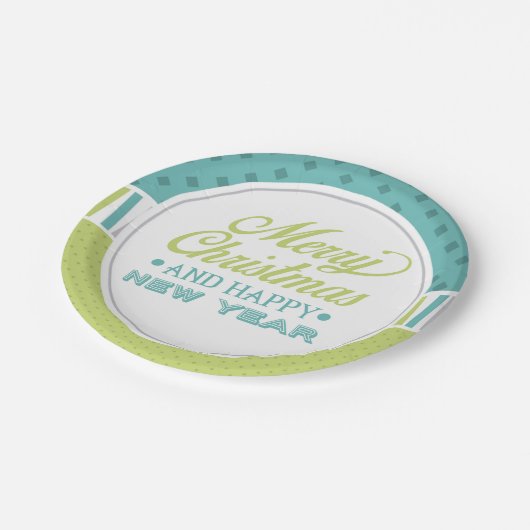 Modern Blauwgroen Groen Vrolijk Kerstfeest | FEEST Papieren Bordje (Gekanteld)