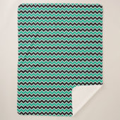 Modern Blauwgroen Groen Zwart Chevron Pattern Sherpa Deken (Voorkant)