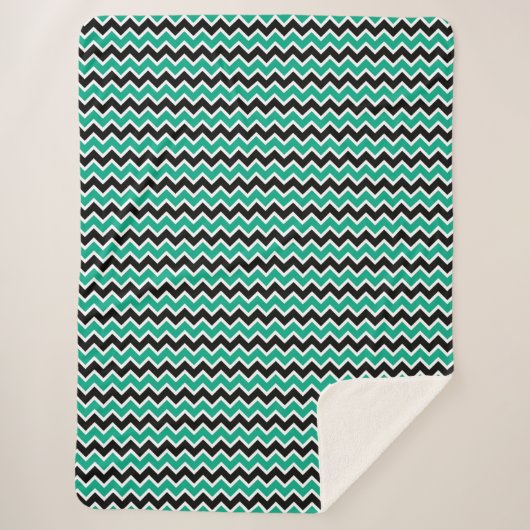 Modern Blauwgroen Groen Zwart Chevron Pattern Sherpa Deken (Voorkant)
