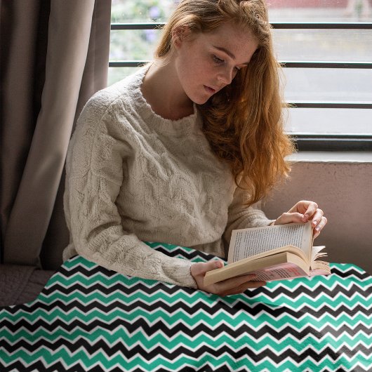 Modern Blauwgroen Groen Zwart Chevron Pattern Sherpa Deken