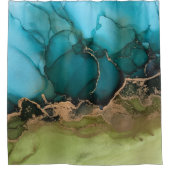 Modern Blauwgroen Groen Zwart Goud Douchegordijn (Voorkant)