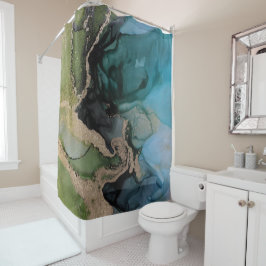 Modern Blauwgroen Groen Zwarte Shower Curtain Douchegordijn