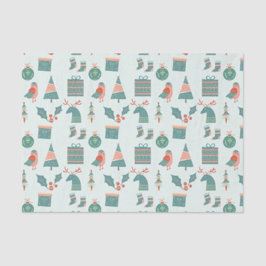 Modern Blauwgroen kersticonen patroon Tissuepapier (Voorkant)