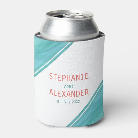 Modern Blauwgroen koraalhuwelijk Blikjeskoeler (Blikje Voorkant)