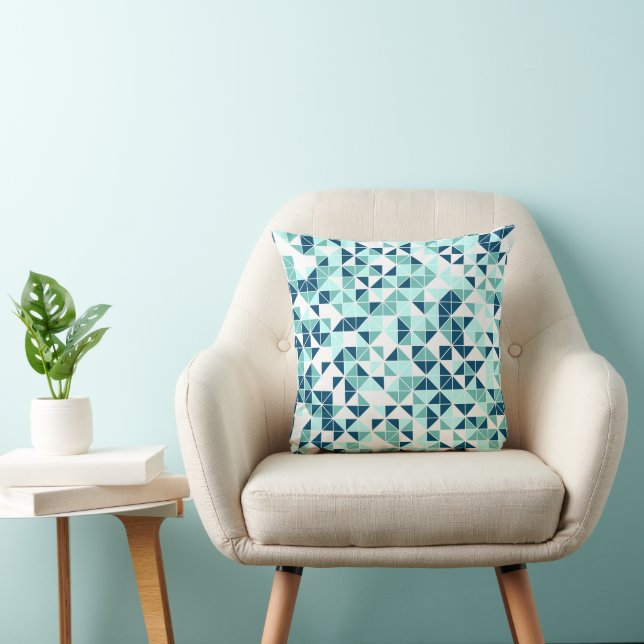 Modern Blauwgroen Mint Geometric Pattern Sierkusse Kussen (Stoel)