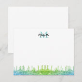 Modern Blauwgroen Ombre Glitter Strijdt Manuscript Notitiekaartje (Voorkant / Achterkant)