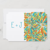 Modern Blauwgroen Oranje Groen Chrysanthemum Kaart (Achterkant)