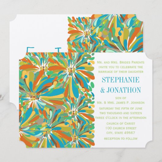 Modern Blauwgroen Oranje Groen Chrysanthemum Kaart (Voorkant / Achterkant)