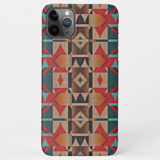 Modern Blauwgroen Red Taupe Brown Mosaic Art Patro iPhone Hoesje (Achterkant)