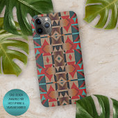 Modern Blauwgroen Red Taupe Brown Mosaic Art Patro iPhone Hoesje