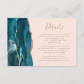 Modern Blauwgroen Roos Gold Agate Blush Wedding De Informatiekaartje (Voorkant)