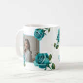 Modern Blauwgroen Roos Monogram Custom Moeder Koffiemok (Voorkant links)