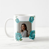 Modern Blauwgroen Roos Monogram Custom Moeder Koffiemok (Links)