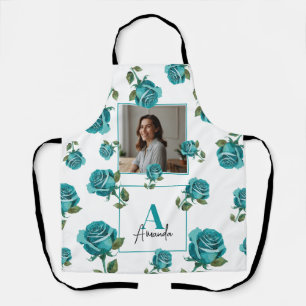 Modern Blauwgroen Roos Monogram Custom Moeder Schort