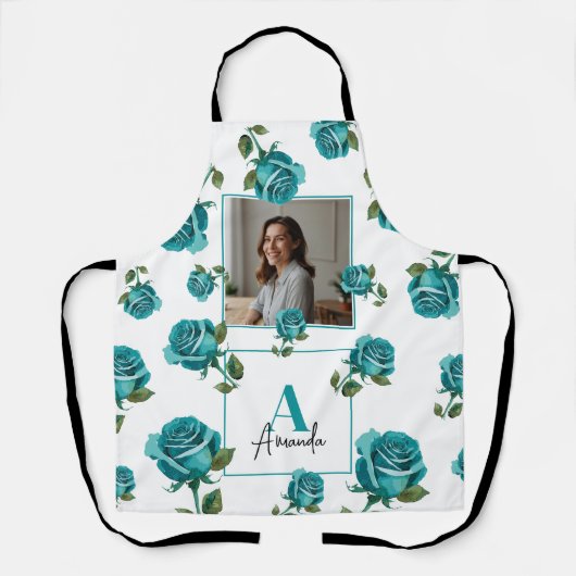 Modern Blauwgroen Roos Monogram Custom Moeder Schort (Voorkant)
