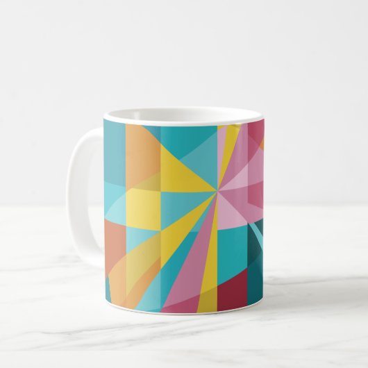 Modern Blauwgroen, roze, geel geometrisch design_A Koffiemok (Voorkant links)