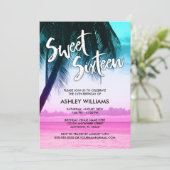 Modern Blauwgroen Roze Tropische Luau Sweet 16 Inv Kaart (Staand voorkant)