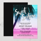 Modern Blauwgroen Roze Tropische Luau Sweet 16 Inv Kaart (Voorkant / Achterkant)