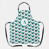 Modern Blauwgroen Schattige Vlinderpatroon Monogra Schort (Voorkant)