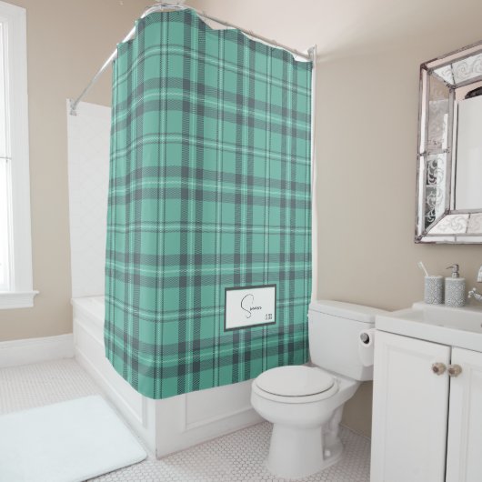 Modern Blauwgroen schoengordijn met speldenband Douchegordijn (In situ)