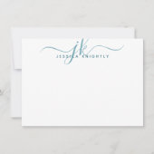 Modern Blauwgroen Script Monogram Initialen Minima Notitiekaartje (Voorkant)