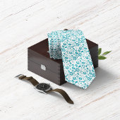 Modern Blauwgroen turquoise blauw bloemmotief Stropdas