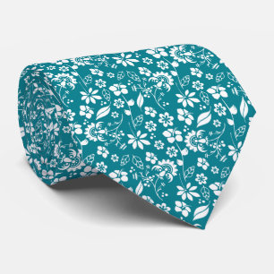 Modern Blauwgroen turquoise blauw bloemmotief Stropdas