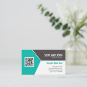 Modern Blauwgroen Turquoise Corporate QR Code Logo Visitekaartje (Staand voorkant)