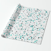 Modern Blauwgroen Turquoise Gray Terrazzo Pattern Cadeaupapier (Uitgerold)