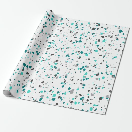 Modern Blauwgroen Turquoise Gray Terrazzo Pattern Cadeaupapier (Uitgerold)