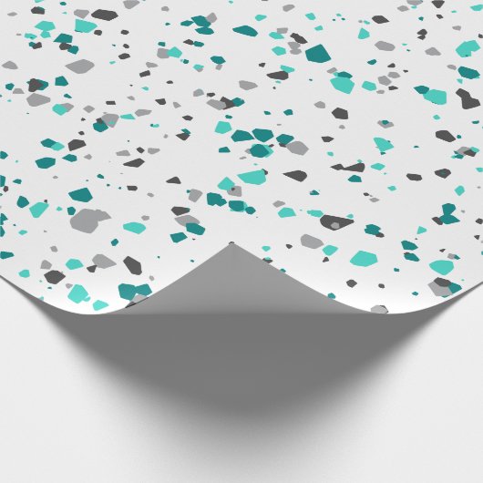 Modern Blauwgroen Turquoise Gray Terrazzo Pattern Cadeaupapier (Hoek)