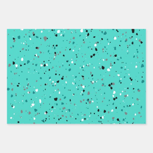 Modern Blauwgroen Turquoise Terrazzo Pattern Inpakpapier Vel (Voorkant 2)