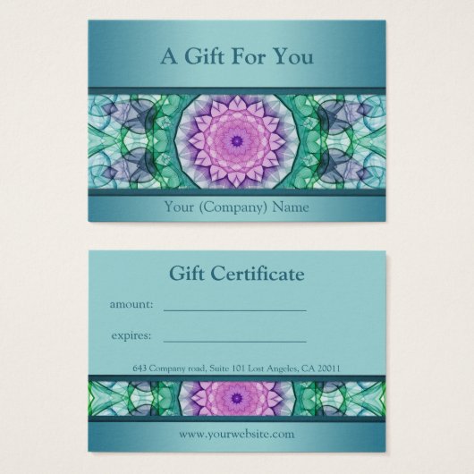 Modern blauwgroen waterlelie mandala cadeaubon visitekaartje (Voorkant /achterkant)