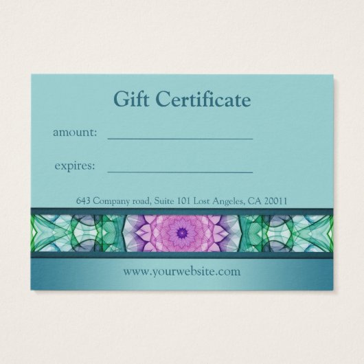 Modern blauwgroen waterlelie mandala cadeaubon visitekaartje (Achterkant)
