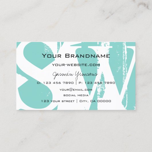 Modern Blauwgroen wit en zwart met monogram stijlv Visitekaartje (Achterkant)