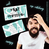 Modern Blauwgroen wit en zwart met monogram stijlv Visitekaartje