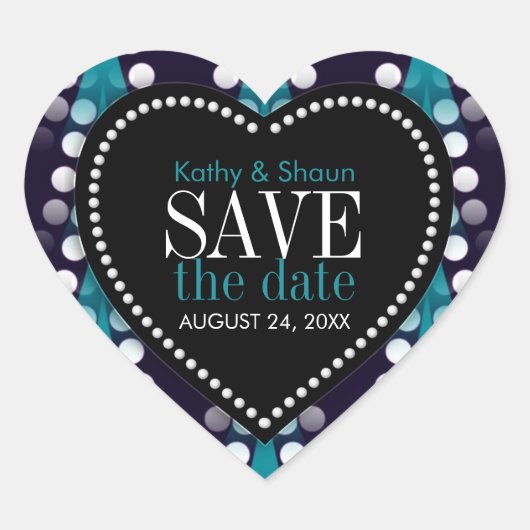 Modern Blauwgroen wit patroon Save the Date Love Hart Sticker (Voorkant)