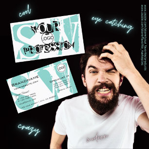 Modern Blauwgroen wit zwart met Logo en monogram Visitekaartje