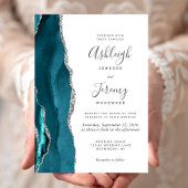 Modern Blauwgroen Zilver Agate Wedding Kaart