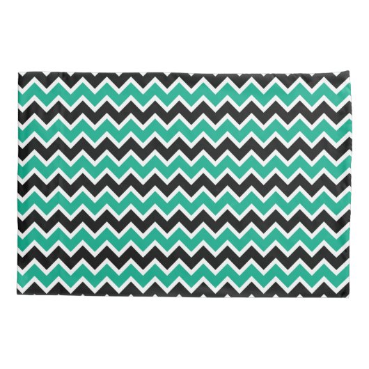 Modern Blauwgroen zwart Chevron Pattern Kussensloop (Achterkant)