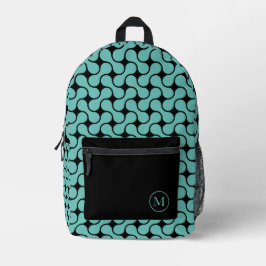 Modern Blauwgroen zwart monogram geometrisch Bedrukte Rugzak