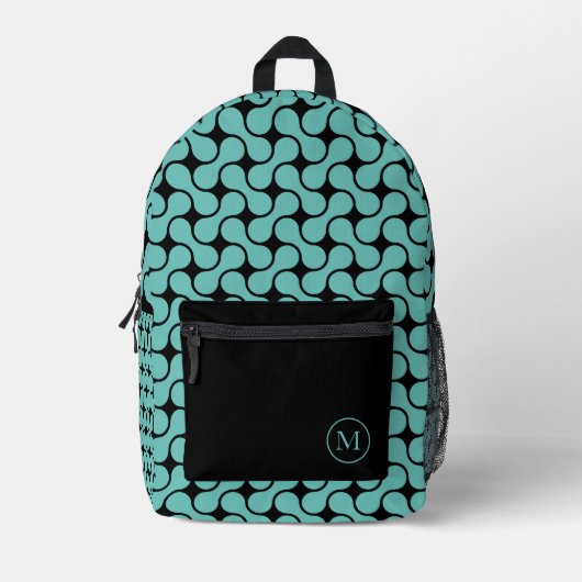 Modern Blauwgroen zwart monogram geometrisch Bedrukte Rugzak (Voorkant)