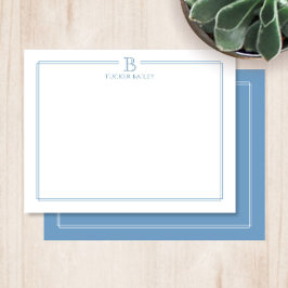 Modern Blauwomrande Briefpapier Met Initiaal Notitiekaartje