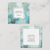 Modern bleek blauw Bokeh Glitter Mode & Beauty Vierkante Visitekaartje (Voorkant / Achterkant)