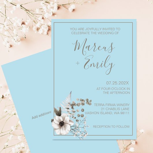 Modern Bleek Blauw en Eucalyptus Gray Wedding Kaart